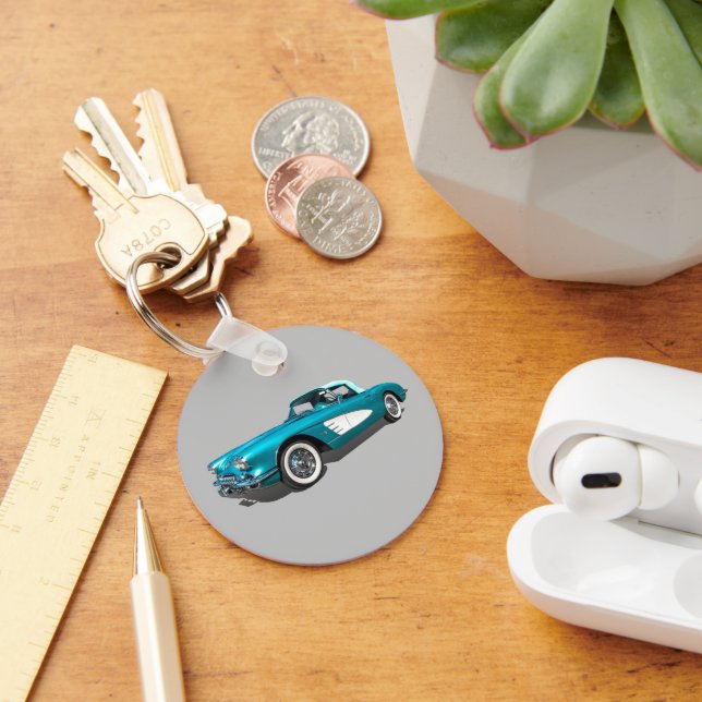 Teal 59 Corvette customisable background Key Ring (Desk)