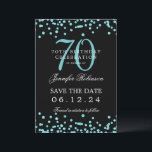 Teal 70th Birthday Save the Date Details Black  Invitation<br><div class="desc">Elegant "70th Birthday Party" design with faux glitter confetti & details text. Easy to use and easy to personalise. Order Today!</div>