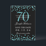 Teal 70th Birthday Save the Date Details Black  Invitation<br><div class="desc">Elegant "70th Birthday Party" design with faux glitter confetti & details text. Easy to use and easy to personalise. Order Today!</div>