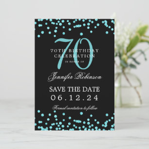 Teal 70th Birthday Save the Date Details Black  Invitation