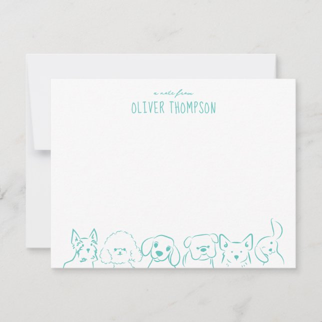 Teal A Note From Cute Dog Animal Sketch Note Card (Front)