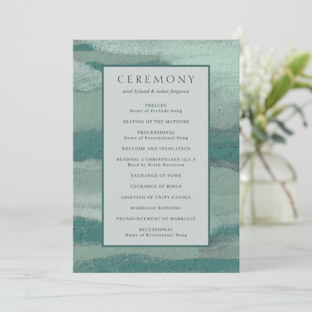 Teal Absract Coastal Chic Modern Wedding Programme (Standing Front)