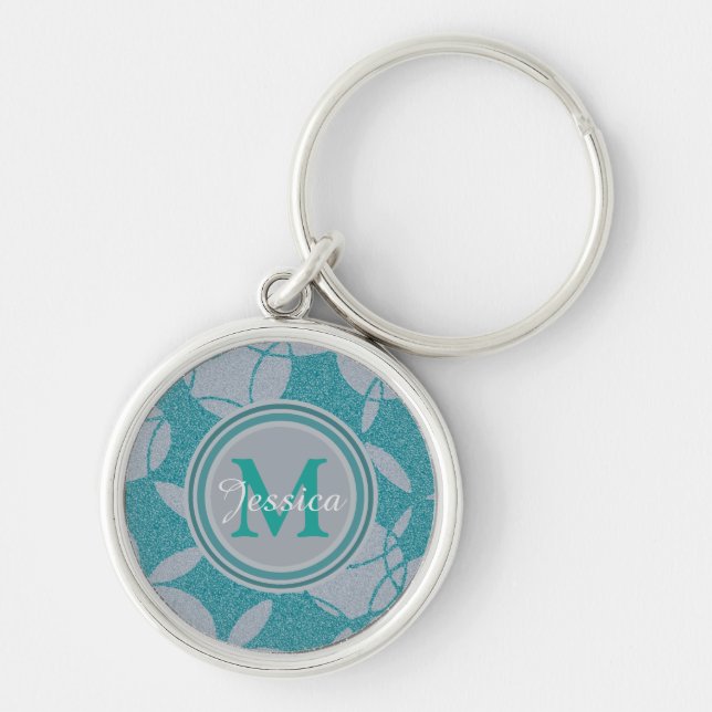 Teal Abstract Circles Pattern Personalised Key Ring (Front)