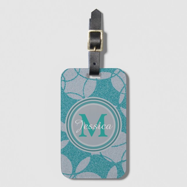 Teal Abstract Circles Pattern Personalised Luggage Tag (Front Vertical)