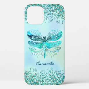 Teal Abstract Dragonfly Glittery Case-Mate iPhone Case