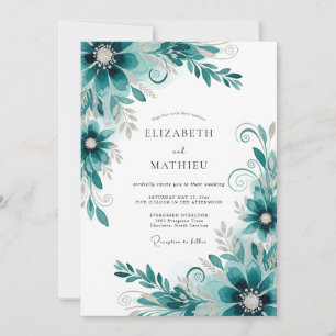 Teal Abstract Flourish Wedding Invitation