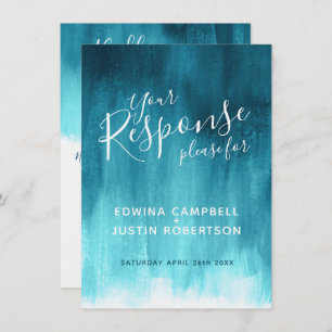 Teal abstract modern art wedding reply RSVP Invitation