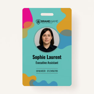 Teal Abstract Organic Shapes Executive Assistant ID Badge