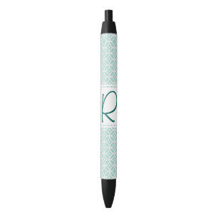 Teal Abstract Pattern Monogram Black Ink Pen