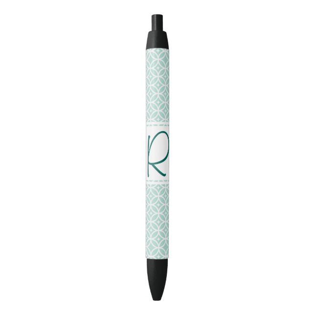 Teal Abstract Pattern Monogram Black Ink Pen (Front Vertical)