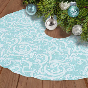Teal Abstract Snowflake Pattern#10 ID1009 Brushed Polyester Tree Skirt