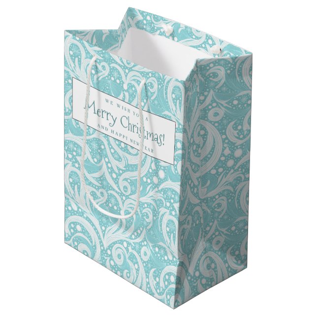 Teal Abstract Snowflake Pattern#10 ID1009 Medium Gift Bag (Front Angled)