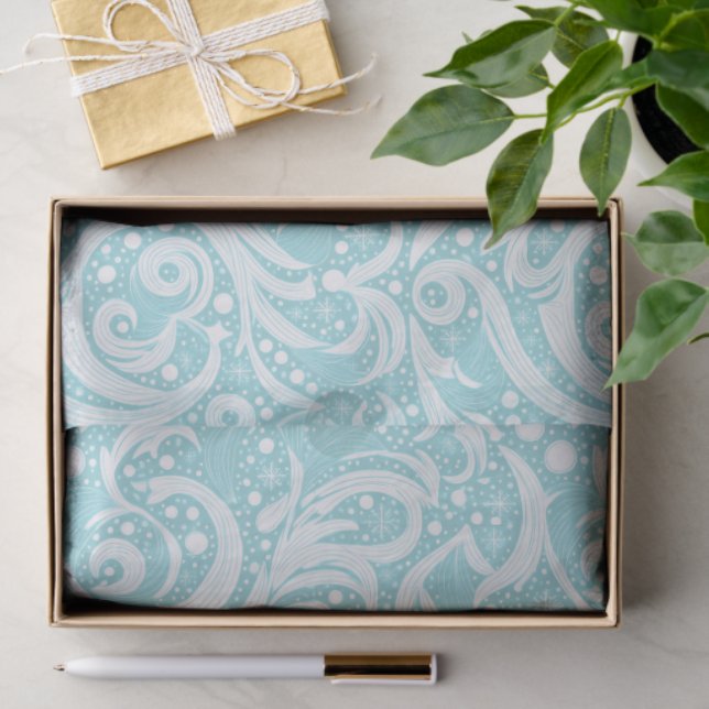 Teal Abstract Snowflake Pattern#10 ID1009 Tissue Paper (Gift)