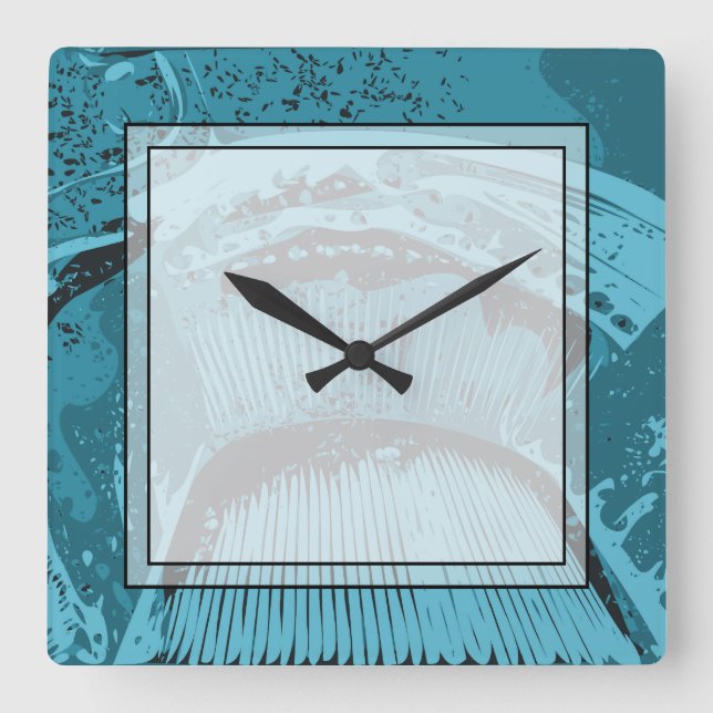 Teal Abstract. Square Wall Clock (Front)