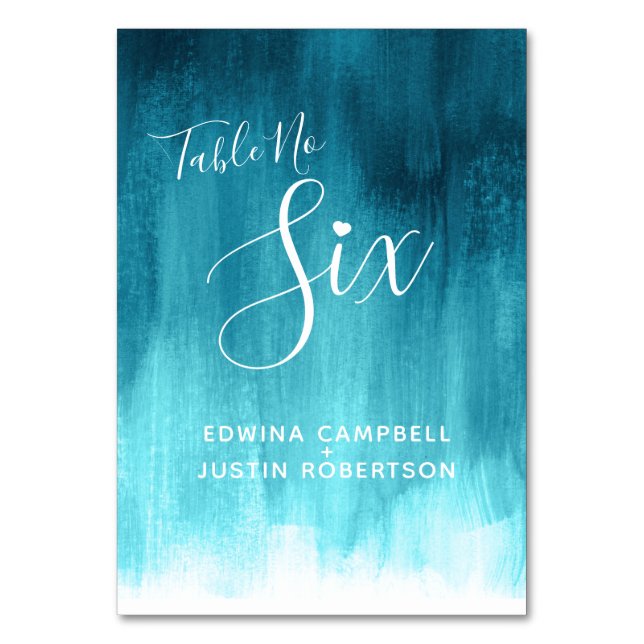 Teal abstract wash modern art table number six (Back)