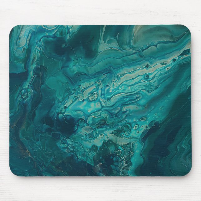 Teal Acrylic Pouring Abstract Fluid Art Mouse Mat (Front)