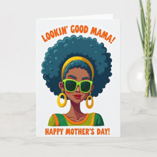 Teal Afro Mothers Day Card
