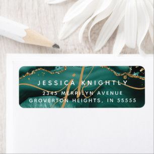Teal Agate Geode Gold Glitter Script Monogram