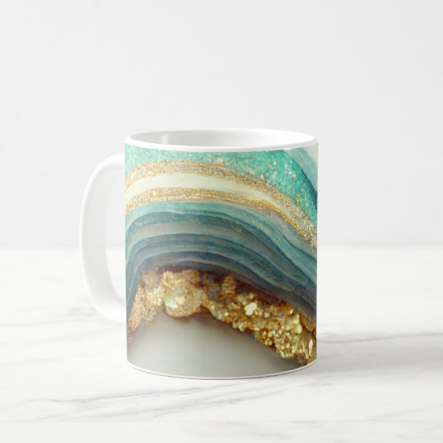 Teal Agate Geode Stone Coffee Mug (Front Left)