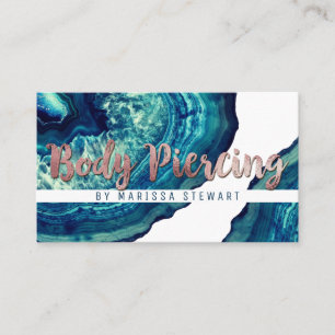 Teal Agate Geode Stone Rose Gold Body Piercing Business Card