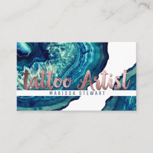Teal Agate Geode Stone Rose Gold Tattoo Artist Business Card