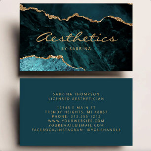 Teal Agate Gold Glitter Luxury Aesthetician Business Card
