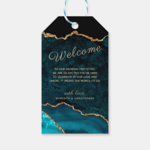 Teal Agate Gold Glitter Wedding Welcome Gift Tags
