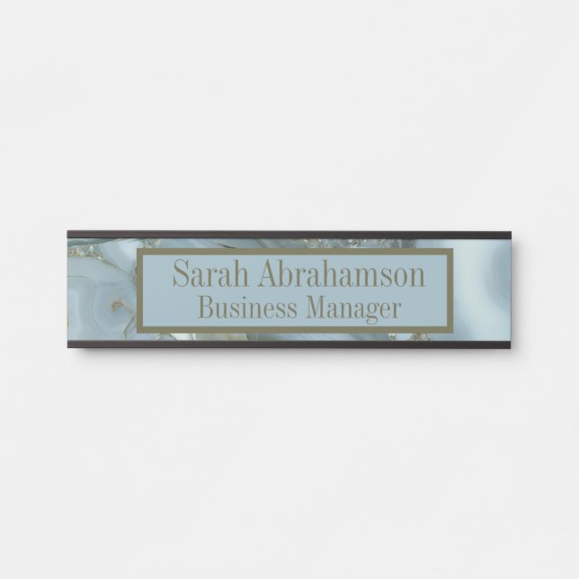 Teal Agate Marble Geode Business Office Door Sign (Front)