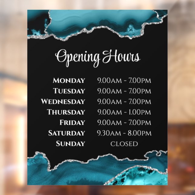 Teal Agate Opening Hours Window Cling (Sheet 2)