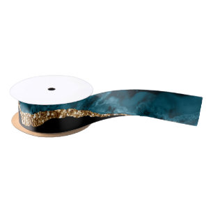 Teal agate pattern Wedding Satin Ribbon