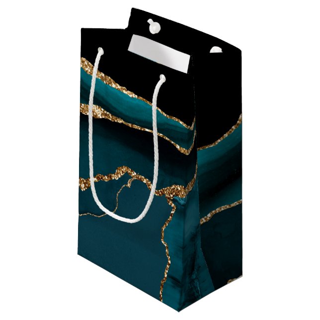 Teal agate pattern Wedding Small Gift Bag (Front Angled)