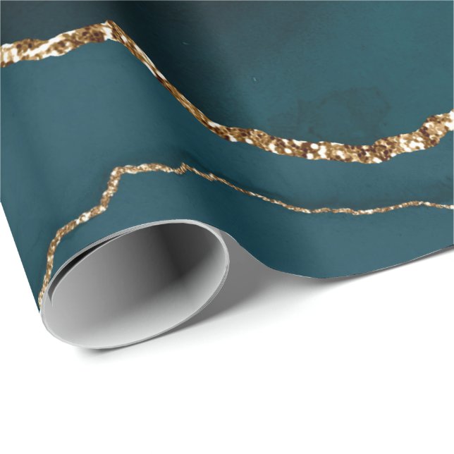 Teal agate pattern Wedding Wrapping Paper (Roll Corner)