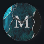 Teal Agate Personalised Monogram Acrylic Large Clock<br><div class="desc">Personalise this Teal Agate Acrylic Wall Clock and add custom text to the design.</div>