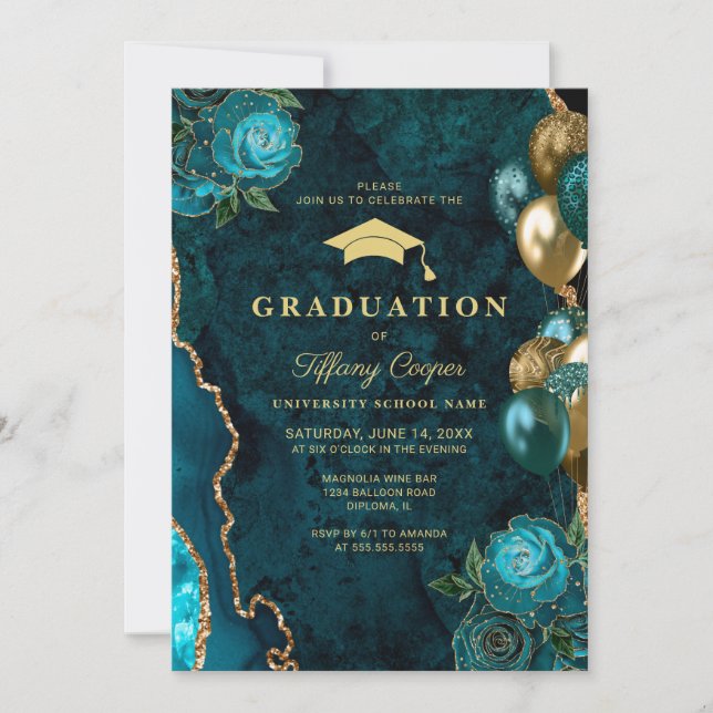 Teal Agate Photo Graduation Party Invitation (Front)