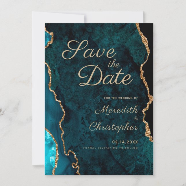 Teal Agate Photo Wedding Save the Date (Front)