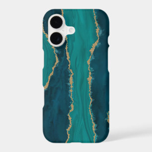 Teal Agate Waves – Abstract Marble with Gold