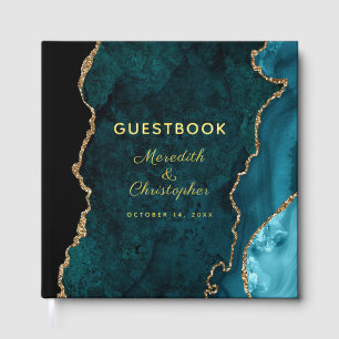 Teal Agate Wedding Gold Guest Book