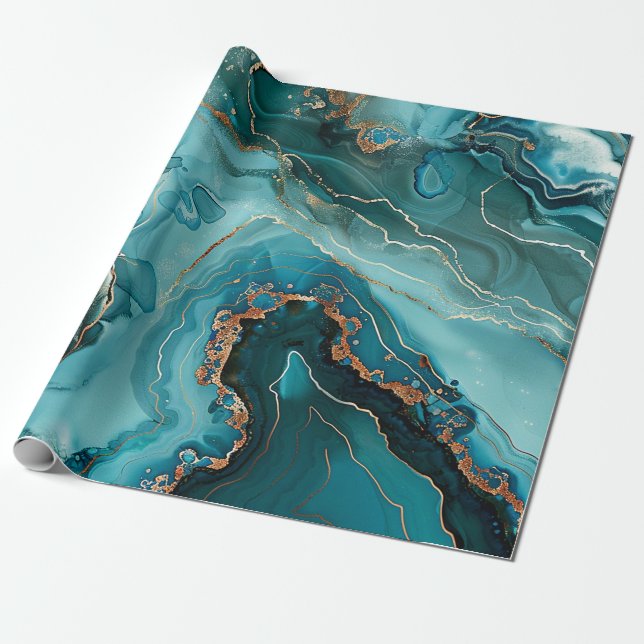 Teal Agate Wrapping Paper (Unrolled)