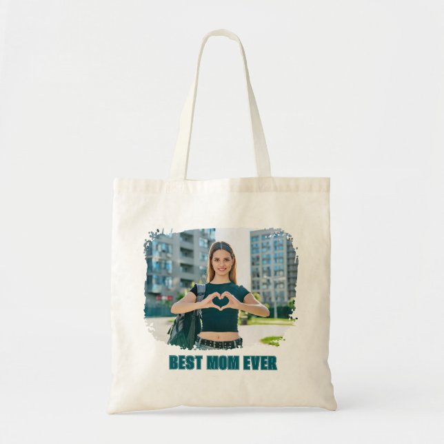 Teal All Caps Best Mum Ever Photo Tote Bag (Front)