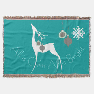Teal All is Calm All is Bright Deer Holiday Throw