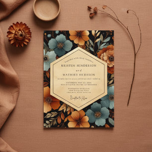 Teal Amber Floral Autumn Wedding Invitation