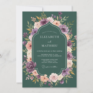 Teal Amethyst Dahlia Wedding Invitation