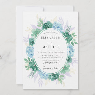 Teal Amethyst Succulent Eucalyptus Wedding Invitation