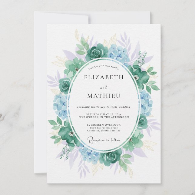 Teal Amethyst Succulent Eucalyptus Wedding Invitation (Front)