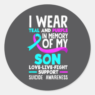 Teal & Purple In Memory Of My Son Suicide Prev Classic Round Sticker