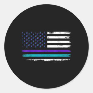 Teal & Purple Ribbon Usa Flag Suicide Preventi Classic Round Sticker