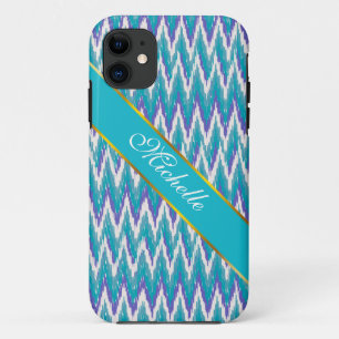 Teal and Amethyst iKat ZigZag pattern iPhone 11 Case