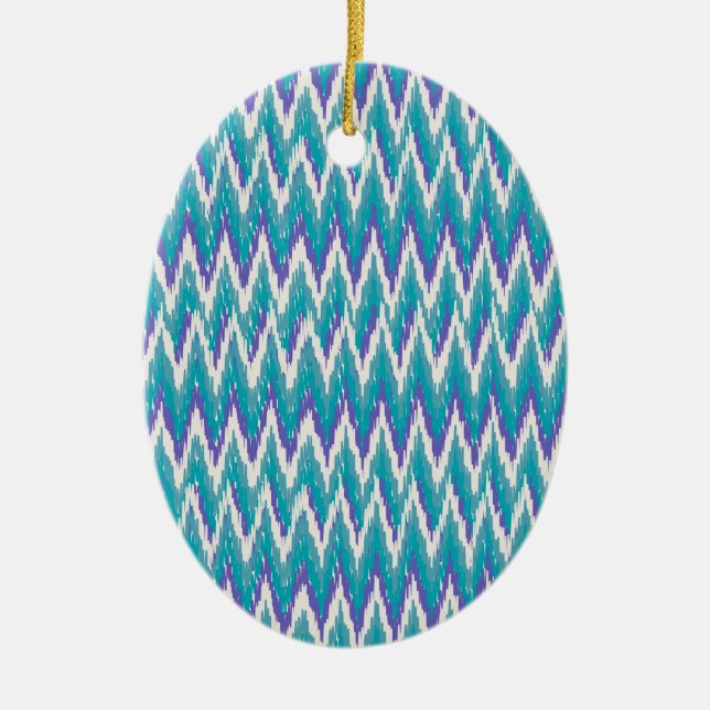 Teal and Amethyst iKat ZigZag pattern Ceramic Tree Decoration (Front)