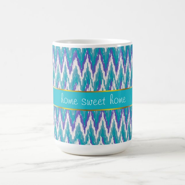Teal and Amethyst iKat ZigZag pattern Coffee Mug (Center)