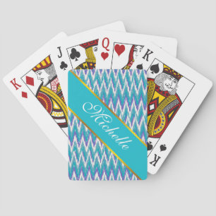 Teal and Amethyst iKat ZigZag pattern Playing Cards